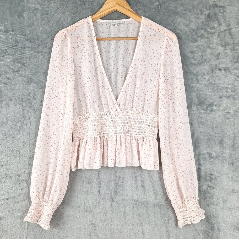 Womens Top Medium Romantic Floral Babydoll Coquette Girl Ruffle Smocked Feminine